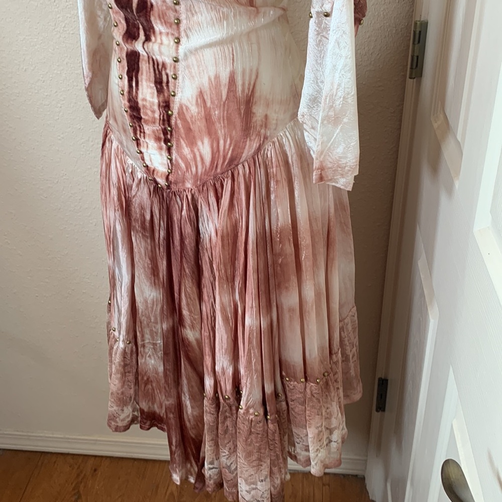 Renaissance Ren Faire Fairy Goth Grunge Feminine Pink Lace Velvet Handmade Dress - Picture 6 of 11